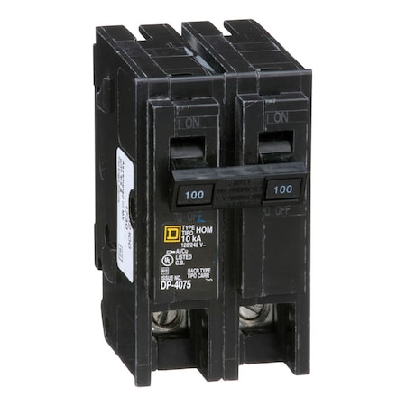 Square D Miniature Circuit Breaker, HOM Series, 100A, 2 Pole, 120/240V AC, 10kA HOM2100CP